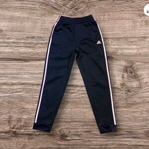 Adidas Jogger Girl Youth L 14 Track Pants Athletic Pockets Black + Pink Stripes